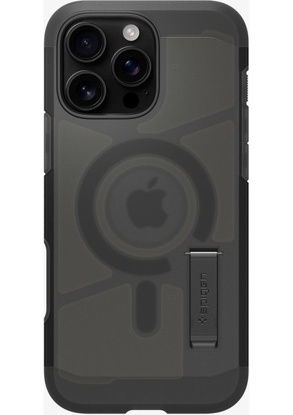 iPhone 16 Pro Max ile Uyumlu Ekstra Dayanıklı MagSafe Kılıf Tough Armor Ai T Force Kamera Butonu Hava Kanalı Teknolojisi™ Askeri Sınıf Koruma KickStand Frost Black Çift Katman Kapak - ACS09070