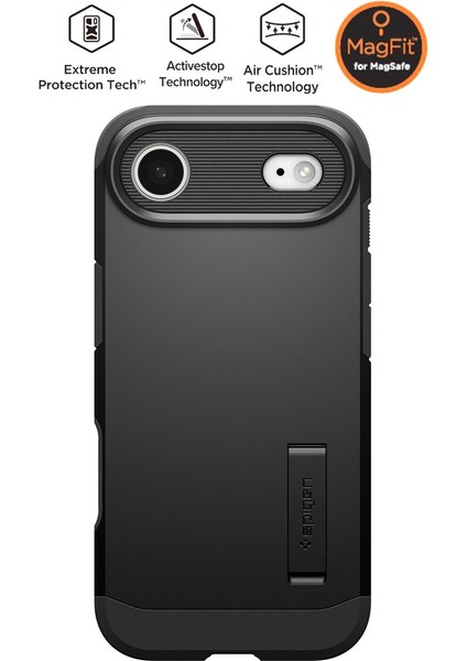 iPhone Air ile uyumlu Ekstra Dayanıklı MagSafe Kılıf Tough Armor Ai T Force Kamera Butonu Hava Kanalı Teknolojisi™ Askeri Sınıf Koruma MagFit KickStand'lı Black Çift Katman Kapak - ACS09928
