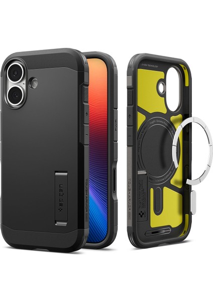 iPhone 17 ile uyumlu Ekstra Dayanıklı MagSafe Kılıf Tough Armor Ai T Force Kamera Butonu Hava Kanalı Teknolojisi™ Askeri Sınıf Koruma MagFit KickStand'lı Black Çift Katman Kapak - ACS09984 modelleri