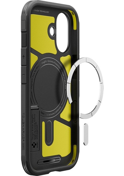 iPhone 17 ile uyumlu Ekstra Dayanıklı MagSafe Kılıf Tough Armor Ai T Force Kamera Butonu Hava Kanalı Teknolojisi™ Askeri Sınıf Koruma MagFit KickStand'lı Black Çift Katman Kapak - ACS09984