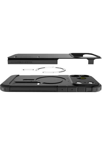 iPhone 17 Pro ile uyumlu Ekstra Dayanıklı MagSafe Kılıf Tough Armor Ai T Force Kamera Butonu Hava Kanalı Teknolojisi™ Askeri Sınıf Koruma MagFit KickStand'lı Black Çift Katman Kapak - ACS09950