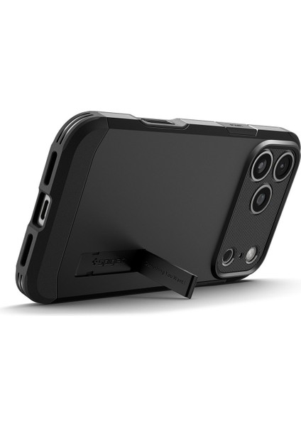 iPhone 17 Pro Max ile uyumlu Ekstra Dayanıklı MagSafe Kılıf Tough Armor Ai T Force Kamera Butonu Hava Kanalı Teknolojisi™ Askeri Sınıf Koruma MagFit KickStand Black Çift Katman Kapak - ACS09897