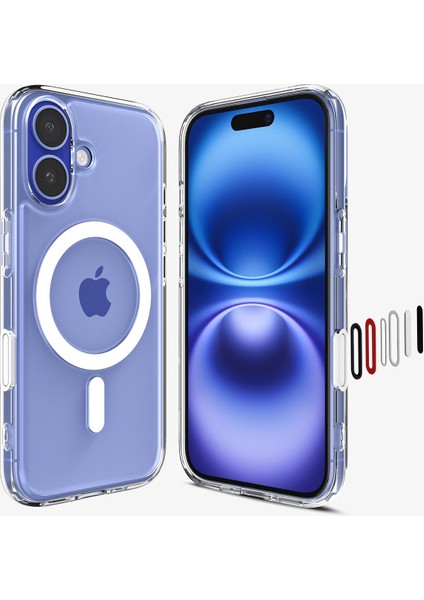 Apple iPhone 16 ile Uyumlu ince MagSafe Kılıf Ultra Hybrid T Force Kamera Butonu Sararma Karşıtı DuraClear Hava Kanalı Teknolojisi Askeri Sınıf Koruma MagFit Clear White Şeffaf Kapak - ACS09073