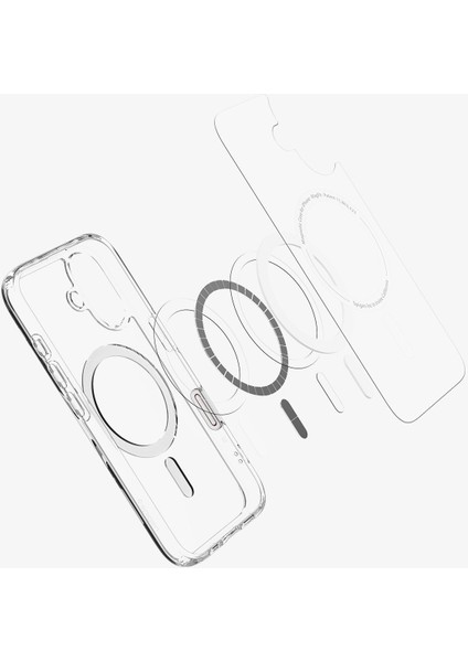 Apple iPhone 16 ile Uyumlu ince MagSafe Kılıf Ultra Hybrid T Force Kamera Butonu Sararma Karşıtı DuraClear Hava Kanalı Teknolojisi Askeri Sınıf Koruma MagFit Clear White Şeffaf Kapak - ACS09073
