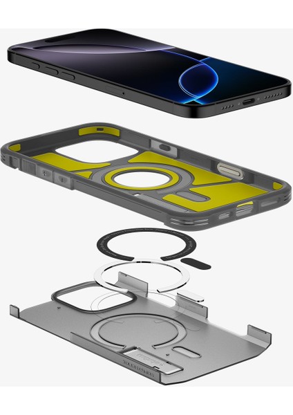 iPhone 16 Pro ile Uyumlu ince MagSafe Kılıf Ultra Hybrid T Force Kamera Butonu Sararma Karşıtı DuraClear™ Hava Kanalı Teknolojisi™ Askeri Sınıf Koruma MagFit Frost Black Mat Kapak - ACS09072