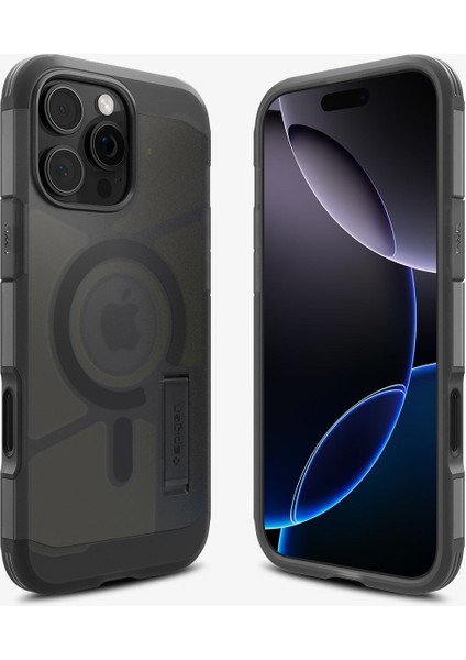 iPhone 16 Pro ile Uyumlu ince MagSafe Kılıf Ultra Hybrid T Force Kamera Butonu Sararma Karşıtı DuraClear™ Hava Kanalı Teknolojisi™ Askeri Sınıf Koruma MagFit Frost Black Mat Kapak - ACS09072