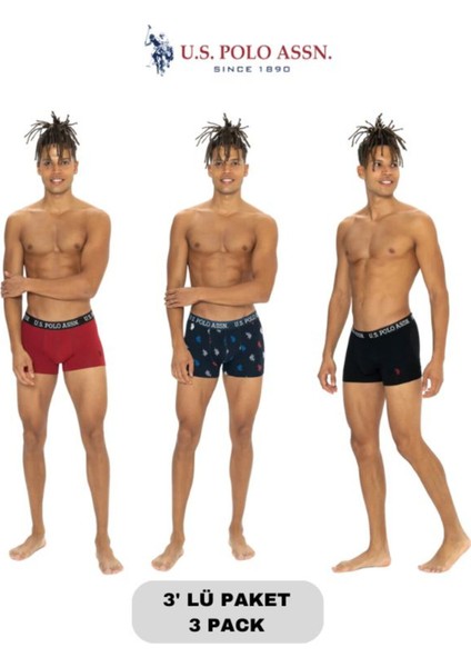 Erkek, Lisanslı, Uspa, %95 Pamuk, %5 Elastan, 3'lü Boxer Set (Kutulu)