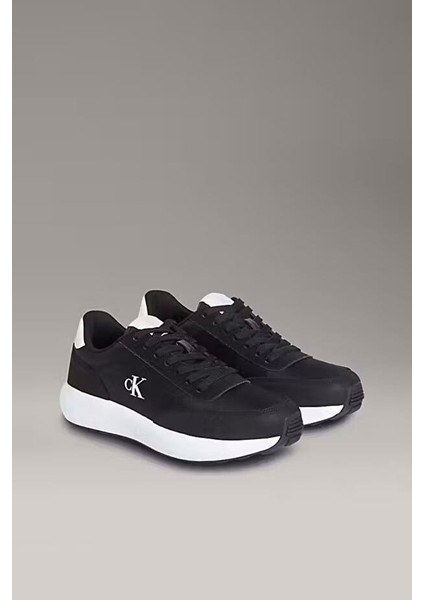 Erkek Koşu Stili Farklı Dokulu Logolu Sneaker - Siyah