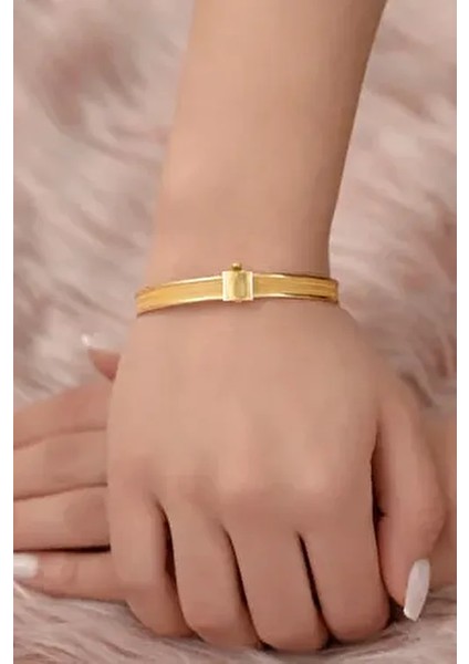 Kadın 22 Ayar Hasır Kelepçe Altın Maden Şık Tasarım