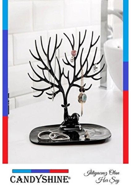 Siyah Geyik Tasarım Takı Standı Yüzük Küpe Organizer Kolay Montajlı