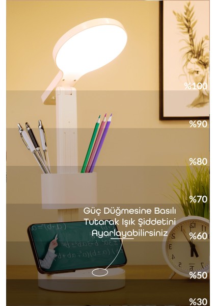Dokunmatik Şarjlı Masa Lambası Kalemlikli Telefon Standlı Ayarlı Ders Çalışma Okuma Işığı S9 fırsatları