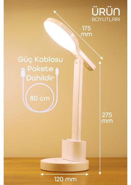 Dokunmatik Şarjlı Masa Lambası Kalemlikli Telefon Standlı Ayarlı Ders Çalışma Okuma Işığı S9