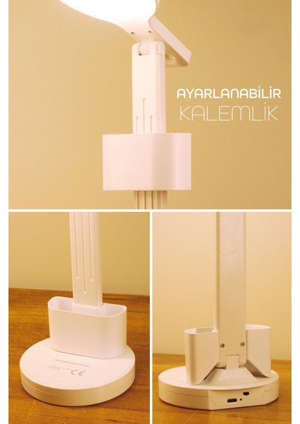 Dokunmatik Şarjlı Masa Lambası Kalemlikli Telefon Standlı Ayarlı Ders Çalışma Okuma Işığı S9