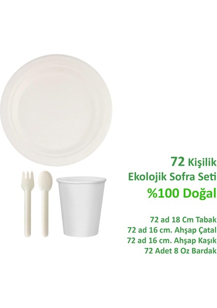 Ekolojik 72 Kişilik Parti Piknik Sofra Sunum Seti - Doğal Tabak Bardak Çatal Kaşık Takımı - 18 cm fiyatları