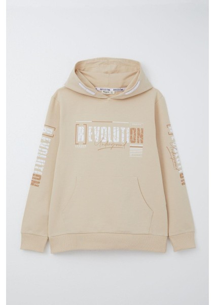 Erkek Çocuk Sweatshirt Kapüşonlu Kanguru Cepli 9-16 Yaş, Krem fiyatları