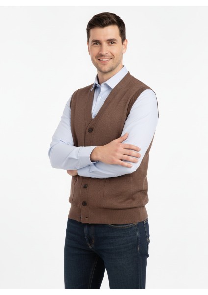 Erkek V Yakalı Düğmeli Çift Cepli Klasik Model Rahat Kesim Tam Kalıp Yünlü Dokuma Yelek modelleri