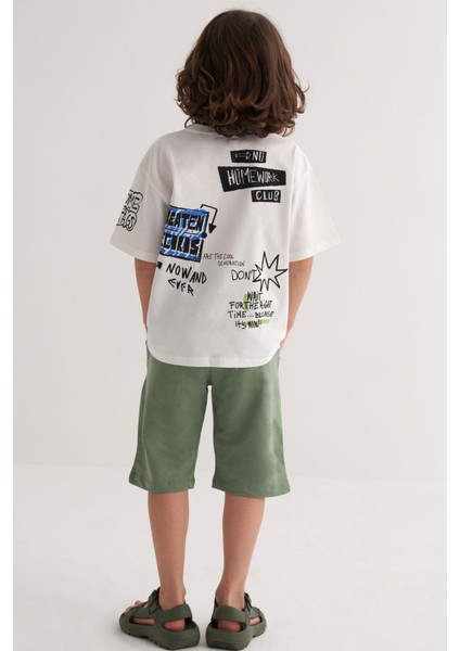 Erkek Çocuk Tişört Teknoloji Temalı Yazı Baskılı 7-12 Yaş, Ekru fiyatları