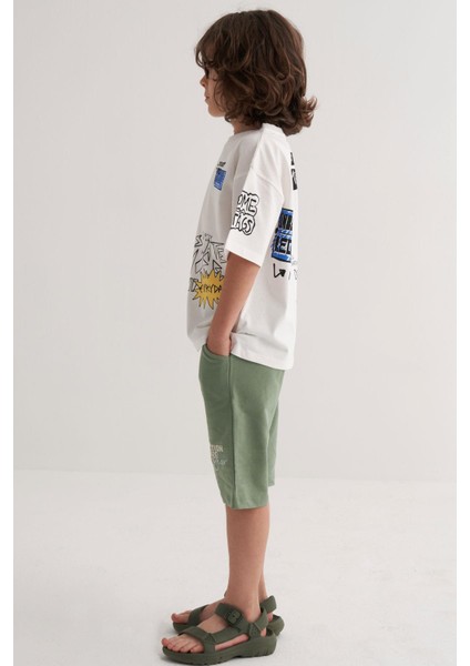 Erkek Çocuk Tişört Teknoloji Temalı Yazı Baskılı 7-12 Yaş, Ekru modelleri