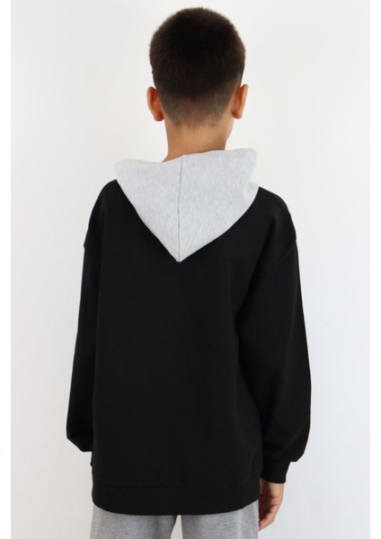 Girls & Boys Erkek Çocuk Sweatshirt Kapüşonlu Yazı Baskılı 8-14 Yaş, Siyah modelleri