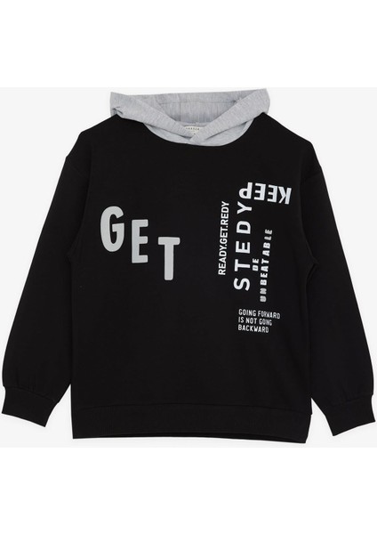 Girls & Boys Erkek Çocuk Sweatshirt Kapüşonlu Yazı Baskılı 8-14 Yaş, Siyah fırsatları