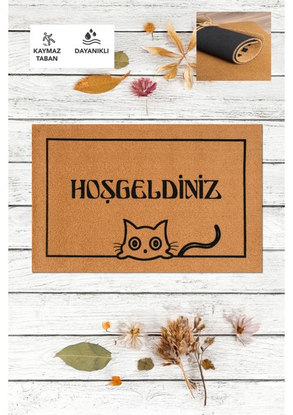Hoşgeldiniz, Kedi Deseni, Dış Kapı Önü Paspası, Uzun Ömürlü Dayanıklı Paspas, Çeyiz Eşyası, Ev Dekorasyonu