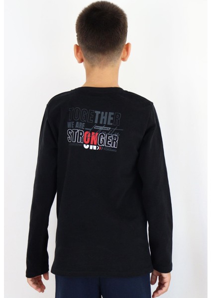Erkek Çocuk Uzun Kollu Tişört Motivasyon Temalı Yazı Baskılı 6-12 Yaş, Siyah fiyatları