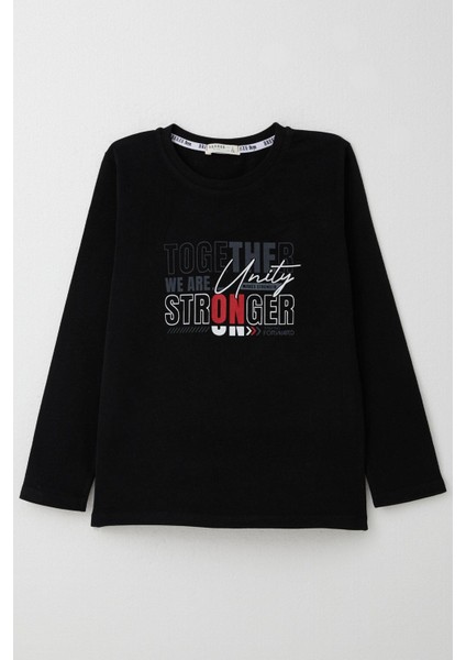 Erkek Çocuk Uzun Kollu Tişört Motivasyon Temalı Yazı Baskılı 6-12 Yaş, Siyah modelleri