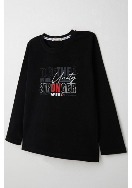 Erkek Çocuk Uzun Kollu Tişört Motivasyon Temalı Yazı Baskılı 6-12 Yaş, Siyah indirimleri