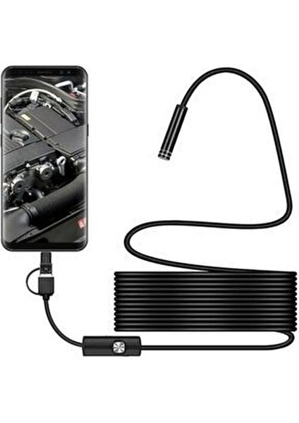 Endoskopik Yılan Kamera 2 mt Pro Sert Kablo (Usb+Micro+Type-C)