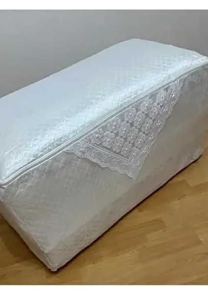 Incili Saten Krem Yorgan Hurcu Kapitoneli Çeyizlik Bohçalık 50X50X100