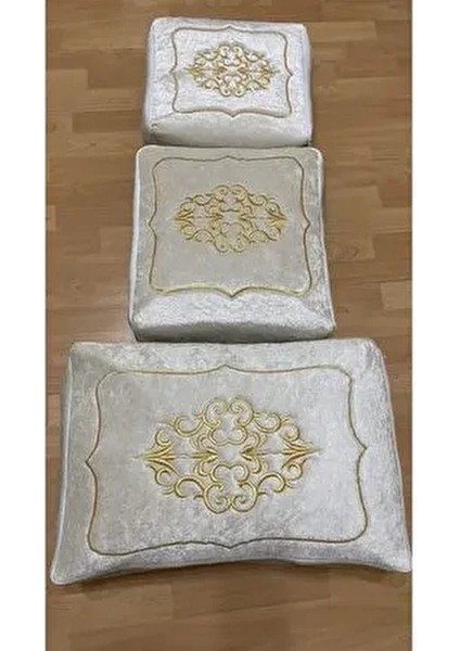 Çeyizlik Gold Işlemeli Kadife 3'lü Cappuccino Bohça Nişan Gelin Damat Hurcu
