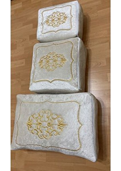 Çeyizlik Gold Işlemeli Kadife 3'lü Cappuccino Bohça Nişan Gelin Damat Hurcu fiyatları
