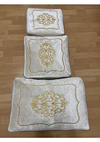 Çeyizlik Gold Işlemeli Kadife 3'lü Cappuccino Bohça Nişan Gelin Damat Hurcu modelleri