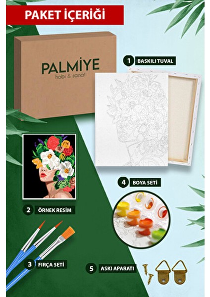 Palmiye Sanat Sayılarla Boyama Seti 40x50 Cm Tuval Fırça ve Boya ile Hediye Seçeneği