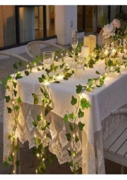 Dekoratif Ogwanto Yeşil Yapraklı Yapay 230CM Sarmaşık ve 3mt Peri LED Gün Işığı