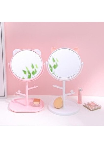 Kedi Kulaklı Masa Üstü Oval Makyaj Aynası-Pembe fiyatları