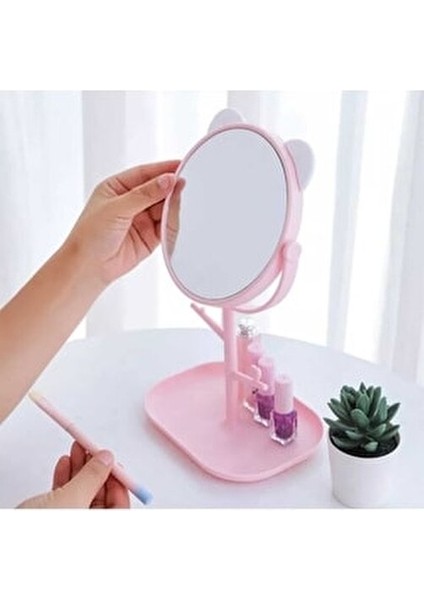 Kedi Kulaklı Masa Üstü Oval Makyaj Aynası-Pembe fırsatları