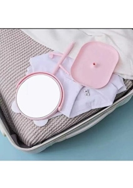 Kedi Kulaklı Masa Üstü Oval Makyaj Aynası-Pembe