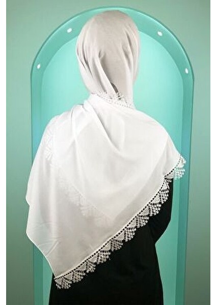 Kadın Kutaycollection Anne Şifon Dantelli Iğne Oyalı Ekru Tesettür Namaz Mevlüt Örtüsü Abiye Şal fiyatları