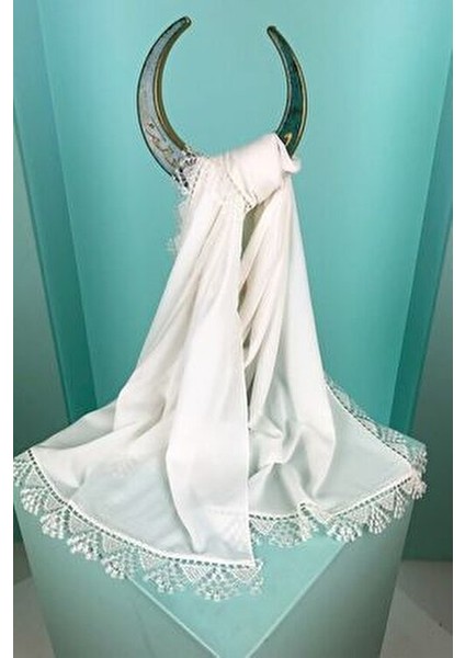 Kadın Kutaycollection Anne Şifon Dantelli Iğne Oyalı Ekru Tesettür Namaz Mevlüt Örtüsü Abiye Şal modelleri