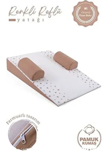 Bebek Reflü Yatağı (Kahverengi-Yıldız) Yıkanabilir Kılıflı, Ortopedik, Ana Kucağı