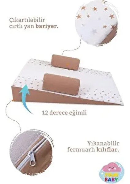 Bebek Reflü Yatağı (Kahverengi-Yıldız) Yıkanabilir Kılıflı, Ortopedik, Ana Kucağı fiyatları