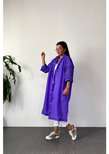 Kadın Mor Çıt Çıt Detay Şeffaf Yağmurluk fırsatları