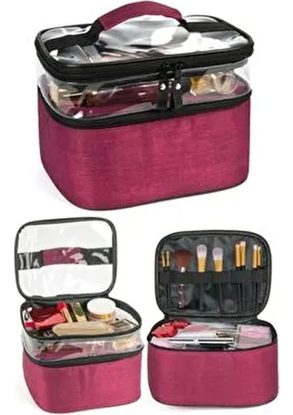 Makyaj Çantası Şeffaf Tekstil Malzemeden Profesyonel Seyahat Seti Kadınlar İçin