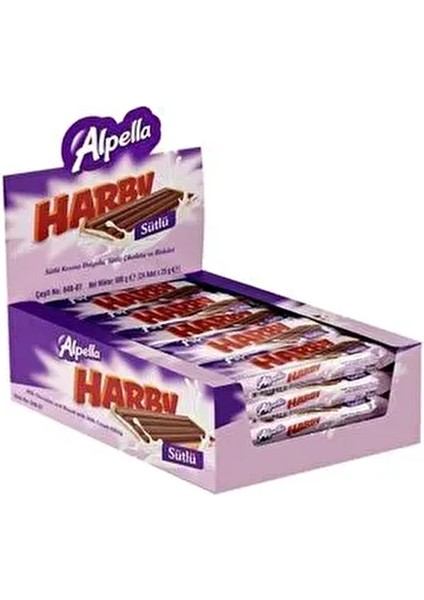Harby Sütlü Krema Dolgulu Sütlü Çikolata ve Bisküvi 25 gr x 24 Adet
