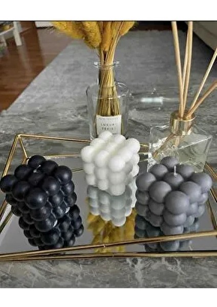 Hobidiyarı - 3lü Kokulu Gri Beyaz Siyah Bubble Mum Seti