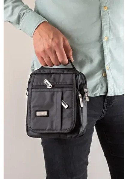 El ve Omuz Askılı Siyah Suya Dayanıklı Tekstil Çanta Orta Boy Şık Görünüm