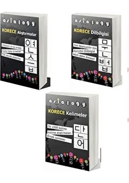 Asialogy Korece Alıştırmalar, Dilbilgisi , Kelimeler Korece Öğren 3'lü Kitap Seti