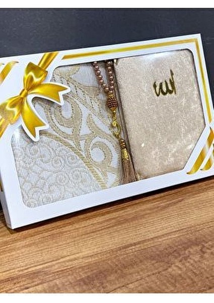 Hediyelik Bohçalık Tafta Saçaklı Gold Seccade, Yasin, Tesbih Seti