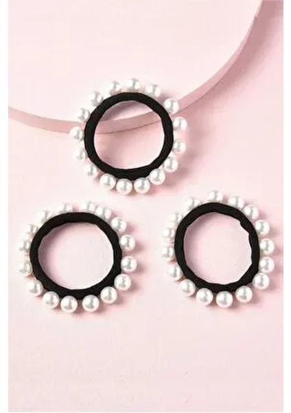 Kadın 3'lü Krem Incili Lastik Toka Seti